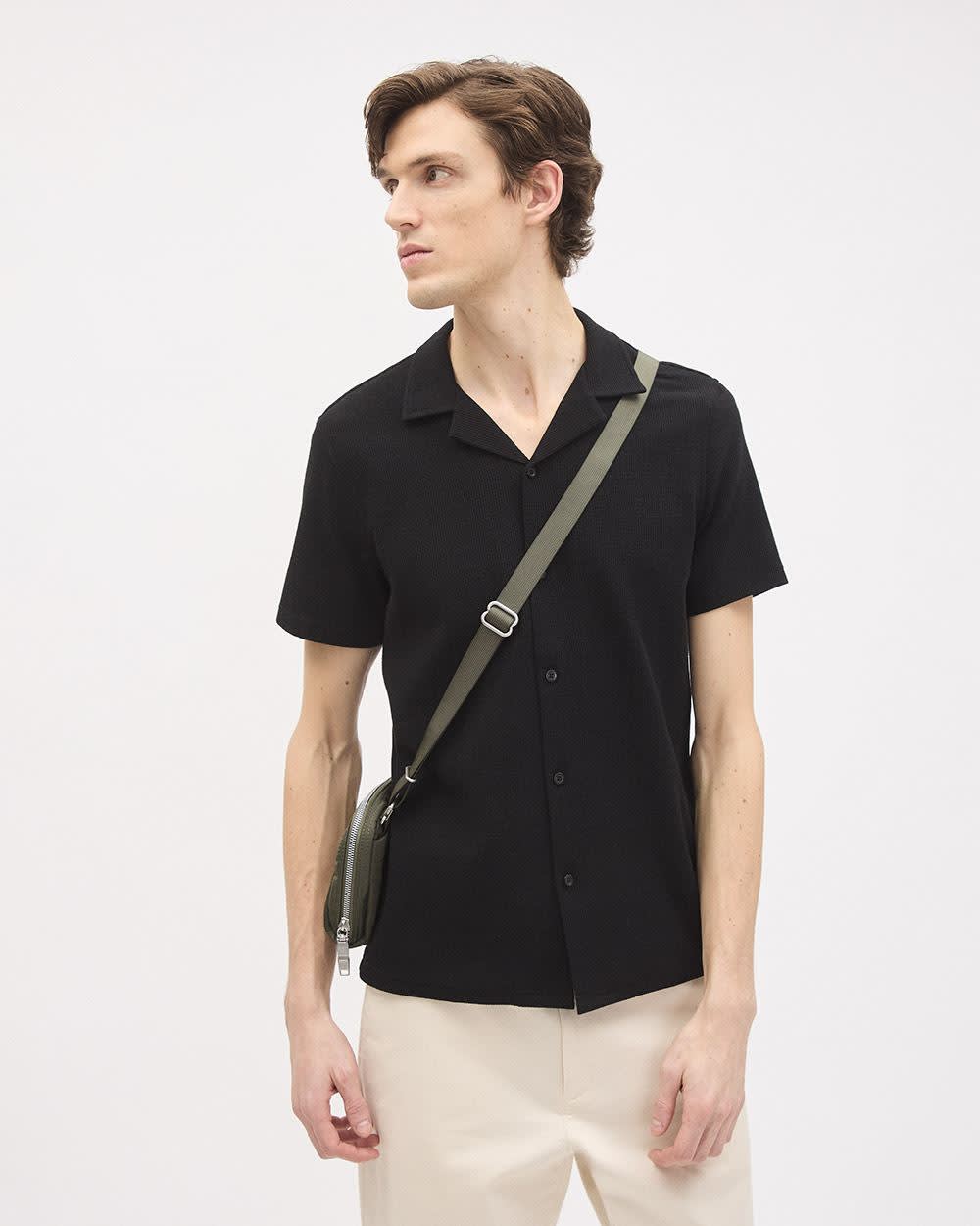 Slim Fit Short-Sleeve Knit Shirt with Camp Collar rw&co Great Value Deal