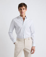 White Tailored Fit Dress Shirt with Blue Stripes rw&co Exclusive Sale Price