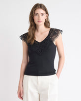 V-Neck Ribbed Top with Short Flutter Sleeves rw&co Special Promo Price