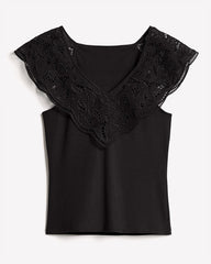 V-Neck Ribbed Top with Short Flutter Sleeves rw&co Special Promo Price