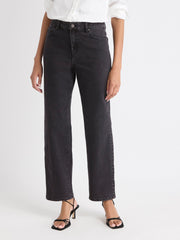Dark Grey High-Rise Straight-Leg Jeans rw&co Limited Time Discount