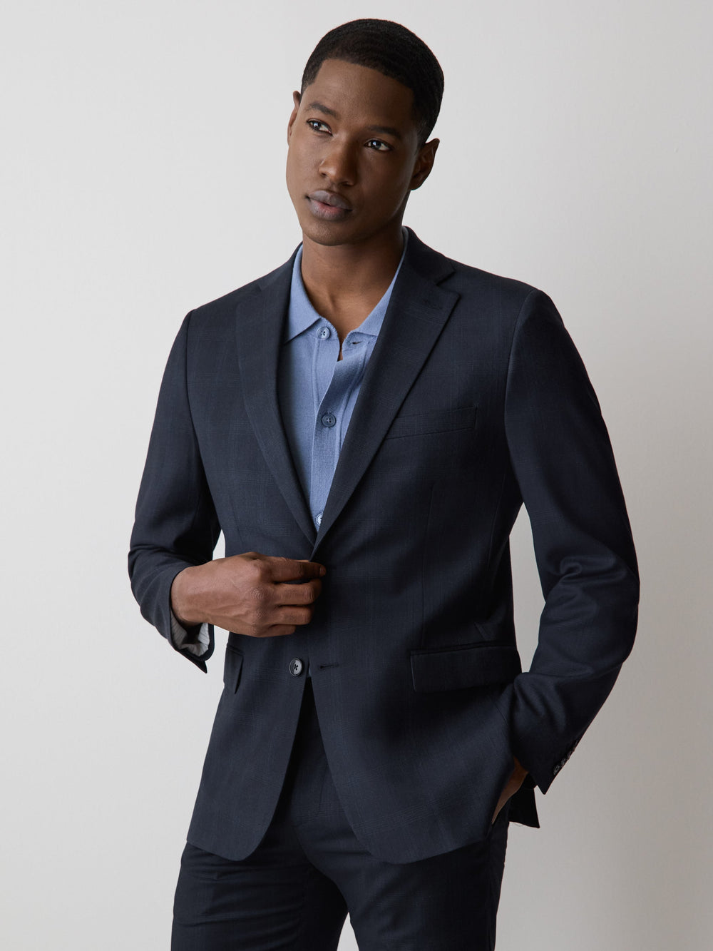 Tailored Fit Navy Checkered Suit Blazer rw&co Special Offer