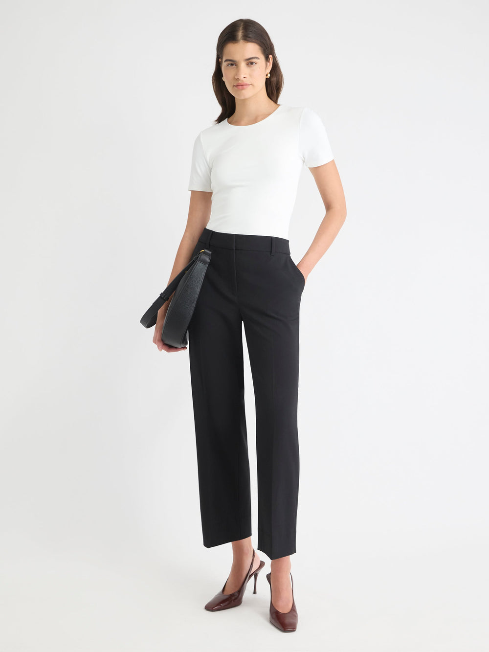 Black Mid-Rise Straight-Leg Cropped Pant rw&co Great Value Deal