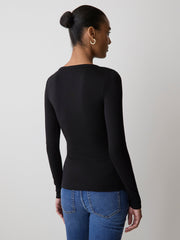 Luxe Knit Long-Sleeve Crew-Neck Fitted Ribbed Tee rw&co Exclusive Sale Price