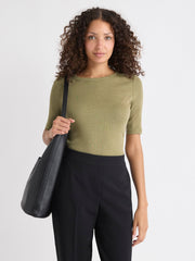 Elbow-Sleeve Crew-Neck Fitted Tee rw&co Special Promo Price