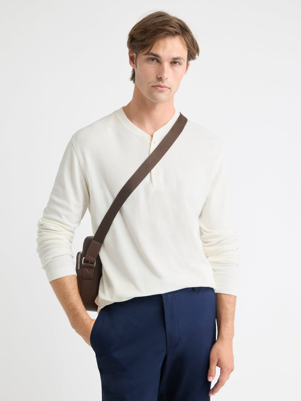 Long-Sleeve Henley Waffled Tee rw&co Special Promo Price