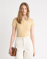 Short-Sleeve Ribbed Henley Top rw&co On Sale