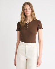 Short-Sleeve Ribbed Henley Top rw&co On Sale