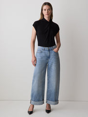 Extended-Sleeve Top with Crossover Draped Mock Neckline rw&co Great Value Deal