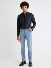 Navy Slim Fit Dress Shirt with Geo Pattern rw&co Limited Time Discount