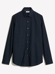 Navy Slim Fit Dress Shirt with Geo Pattern rw&co Limited Time Discount