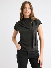 Extended-Sleeve Mock-Neck Top with Tie rw&co Limited Time Discount