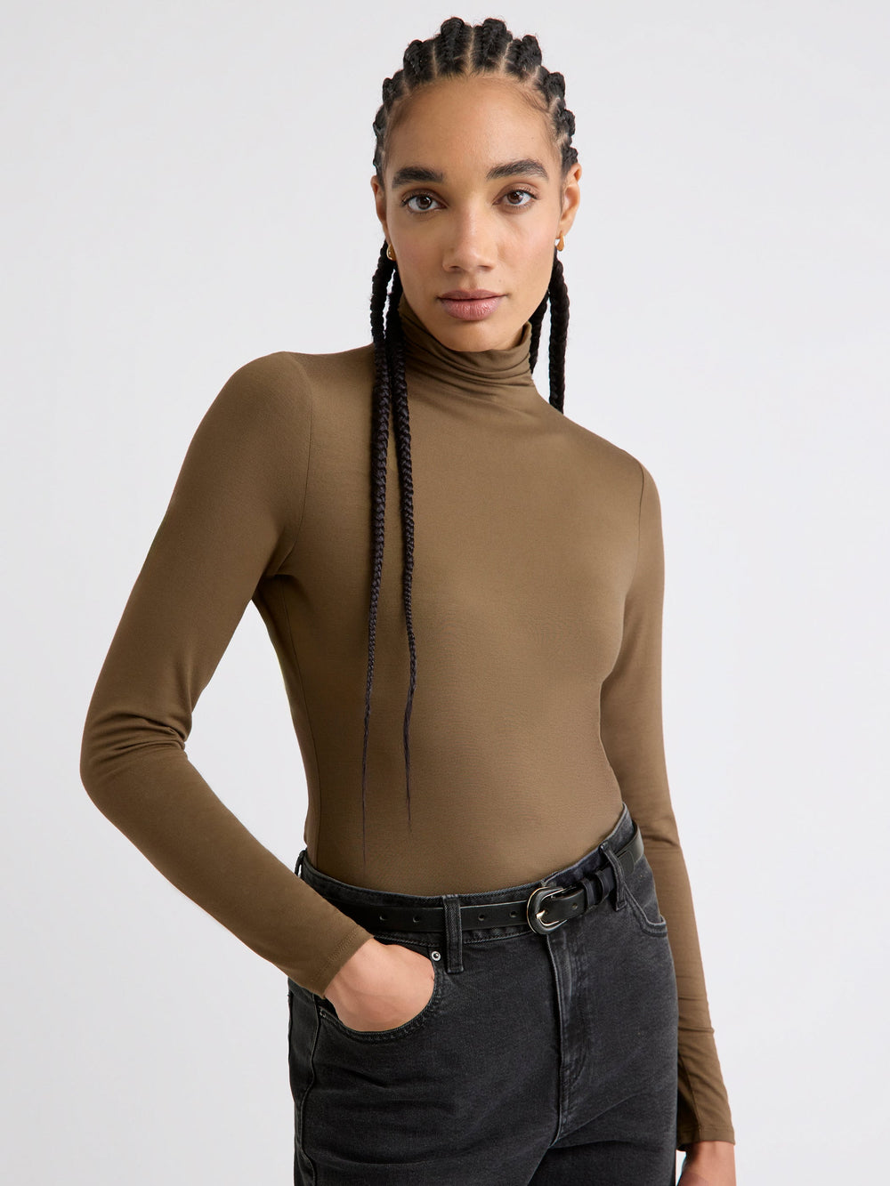 Fitted Long-Sleeve Mock-Neck Tee rw&co Exclusive Sale Price