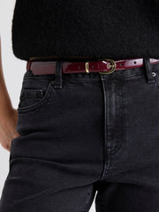 Skinny Leather Belt with Oval Buckle rw&co On Sale
