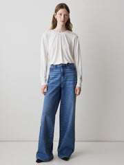 Long-Sleeve Top with Shirred Crew Neckline rw&co Great Value Deal