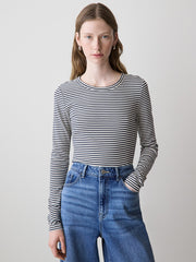 Long-Sleeve Crew-Neck Fitted Ribbed Tee rw&co Exclusive Sale Price