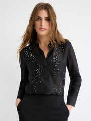 Long-Sleeve Buttoned-Down Blouse with Rhinestones rw&co On Sale