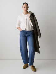 Wool-Blend Long-Sleeve Crew-Neck Cardigan rw&co Special Offer