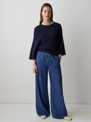 Wide-Leg Denim Pants with Elastic Waistband rw&co On Sale