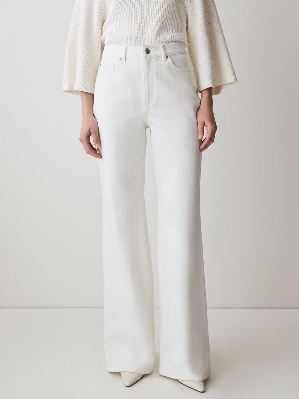 Cream Long High-Rise Wide-Leg Jeans rw&co Special Offer