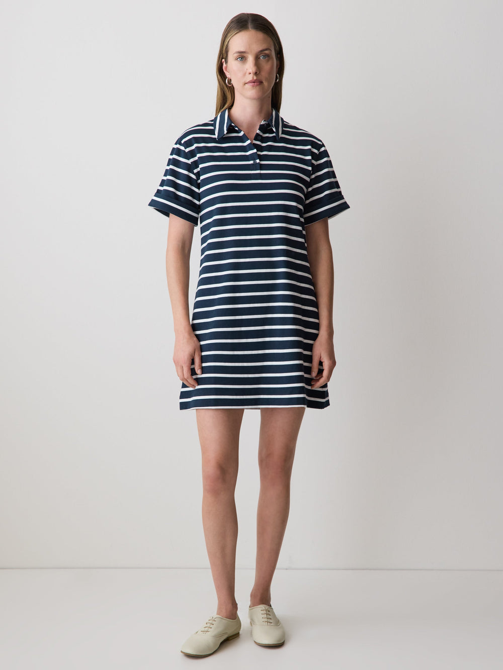 Striped Short-Sleeve Polo Dress rw&co Limited Time Discount