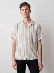 Striped Short-Sleeve Textured Shirt with Camp Collar rw&co Special Promo Price
