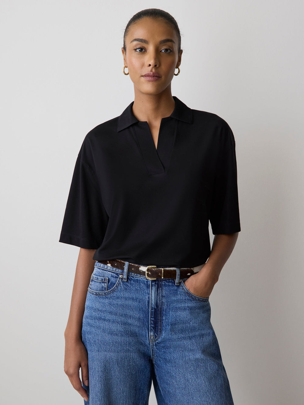 Piqué-Knit Short-Sleeve Polo rw&co On Sale