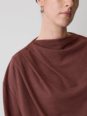 Long-Sleeve Top with Draped Crew Neckline rw&co Limited Time Discount