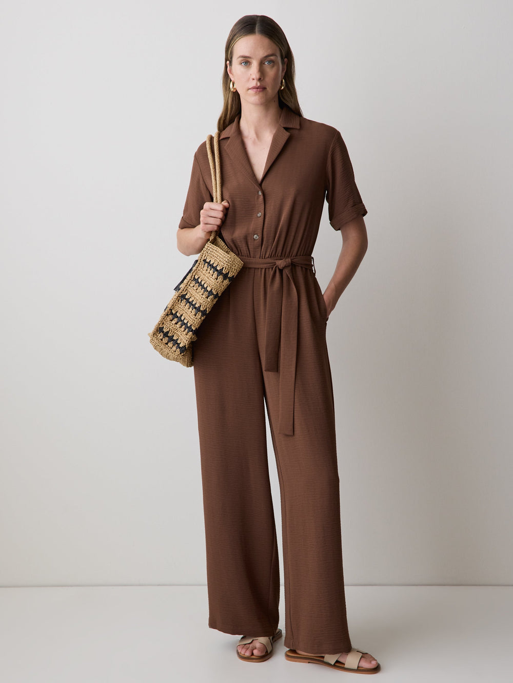 Short-Sleeve Wide-Leg Jumpsuit rw&co Exclusive Sale Price
