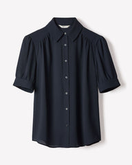 Silky Crepe Short-Sleeve Buttoned-Down Blouse rw&co On Sale
