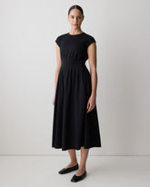 Extended-Sleeve Crew-Neck Midi Dress with Pintucks rw&co Special Promo Price