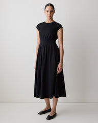 Extended-Sleeve Crew-Neck Midi Dress with Pintucks rw&co Special Promo Price