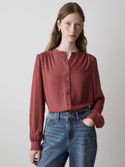 Silky Crepe Long-Sleeve Buttoned-Down Blouse rw&co Exclusive Sale Price