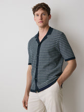 Striped Short-Sleeve Shirt Sweater with Camp Collar rw&co Special Offer