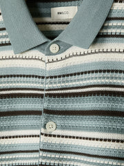 Striped Short-Sleeve Sweater with Shirt Collar rw&co Exclusive Sale Price