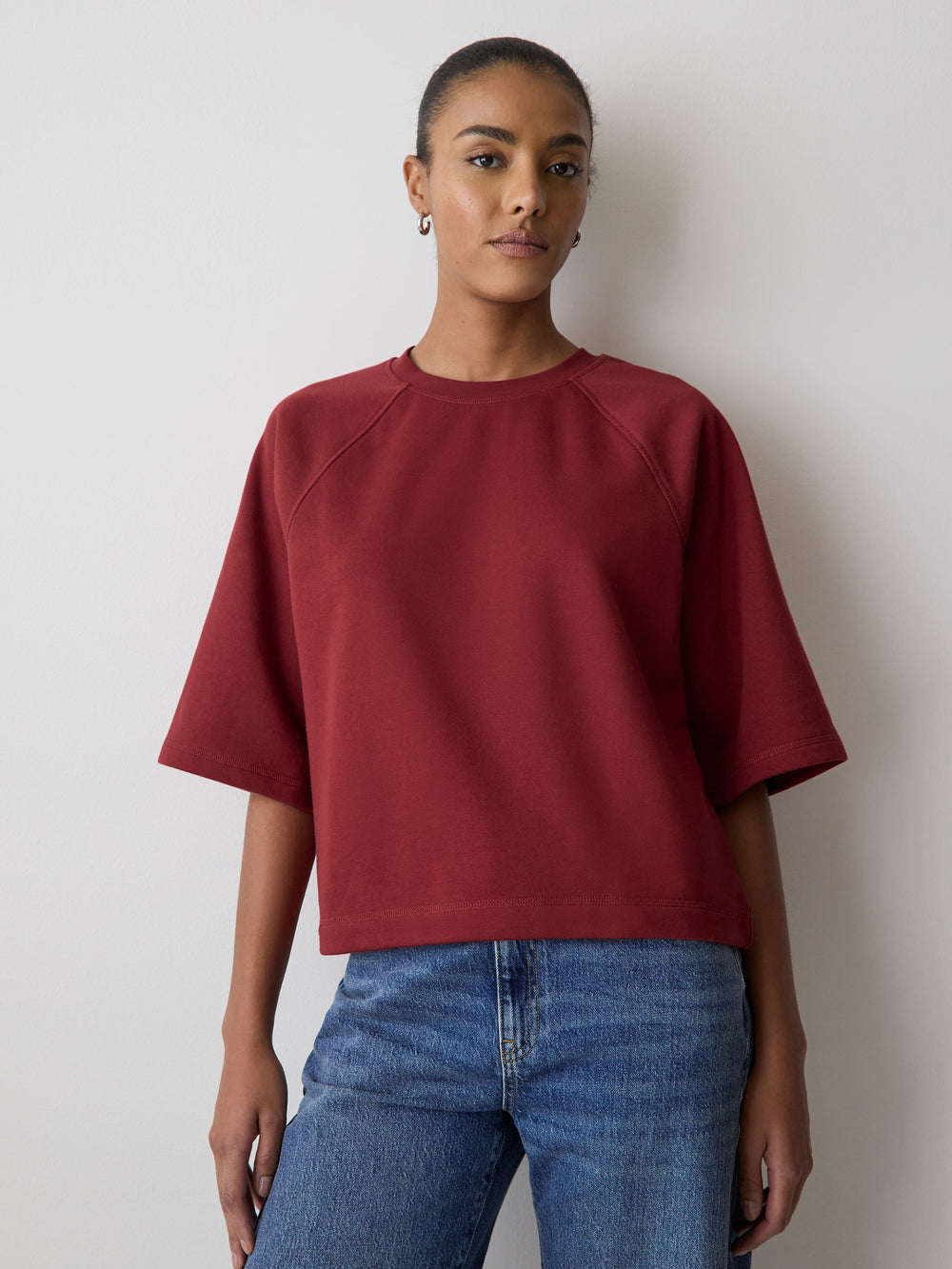Short-Raglan-Sleeve Crew-Neck French Terry Top rw&co Special Promo Price