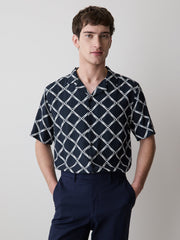 Short-Sleeve Camp-Collar Shirt with Geo Print rw&co Limited Time Discount