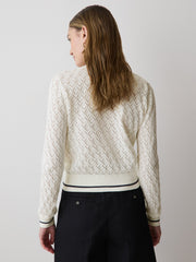 Long-Sleeve Crew-Neck Cardigan with Pointelle Stitches rw&co Great Value Deal