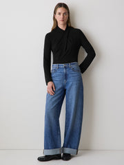Long-Sleeve Top with Crossover Draped Mock Neckline rw&co Special Offer