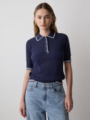 Short-Sleeve Polo with Pointelle Stitches rw&co Special Promo Price