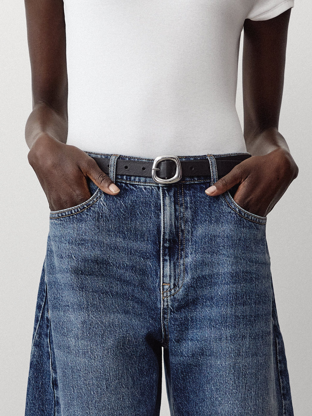 Leather Belt with Sculptural Buckle rw&co On Sale