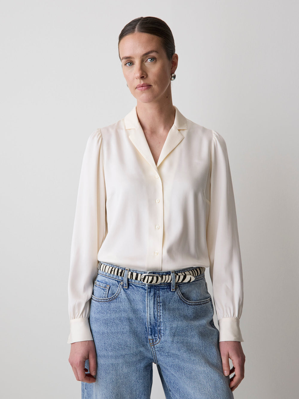 Long-Sleeve Buttoned-Down Fluid Blouse rw&co On Sale