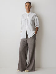 Striped Long-Sleeve Buttoned-Down Blouse with Pockets rw&co Special Promo Price