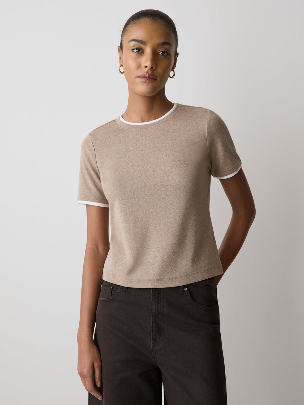 Short-Sleeve Crew-Neck Ribbed Basic Tee rw&co On Sale