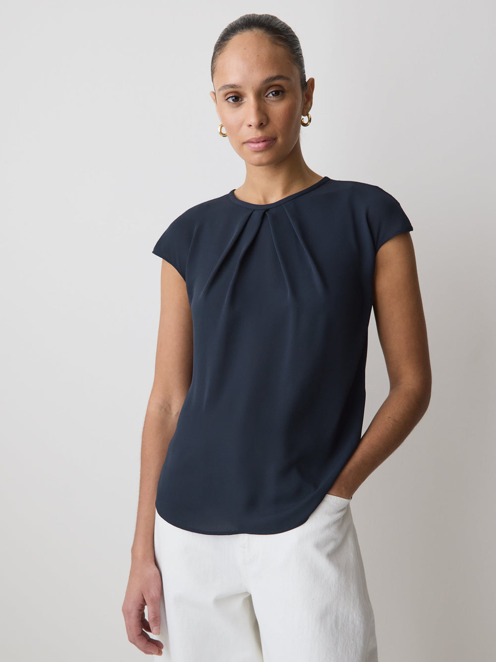 Mix-Media Cap-Sleeve Crew-Neck Blouse rw&co Special Promo Price
