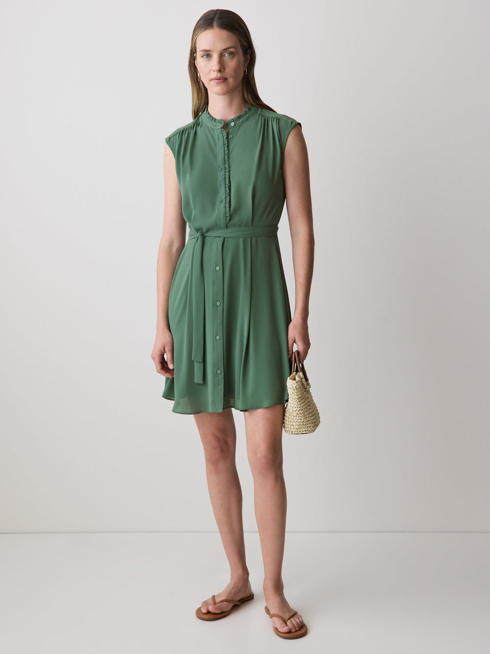 Sleeveless Mock-Neck Buttoned-Down Mini Dress rw&co Special Offer