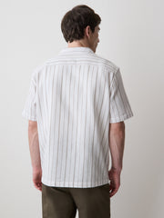 Striped Short-Sleeve Textured Shirt with Camp Collar rw&co Limited Time Discount