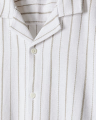 Striped Short-Sleeve Textured Shirt with Camp Collar rw&co Limited Time Discount