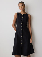 Sleeveless Crew-Neck Linen-Blend Midi Dress rw&co Exclusive Sale Price