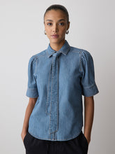 Short-Sleeve Denim Blouse with Shirt Collar rw&co On Sale